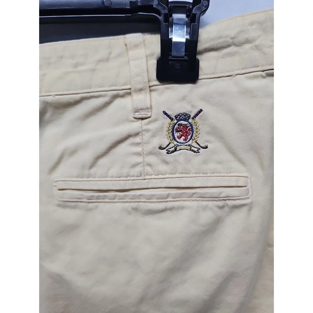 Tommy Hilfiger Mens Golf Shorts 38 Yellow Chino Pleated Slash Pockets 7'' Inseam